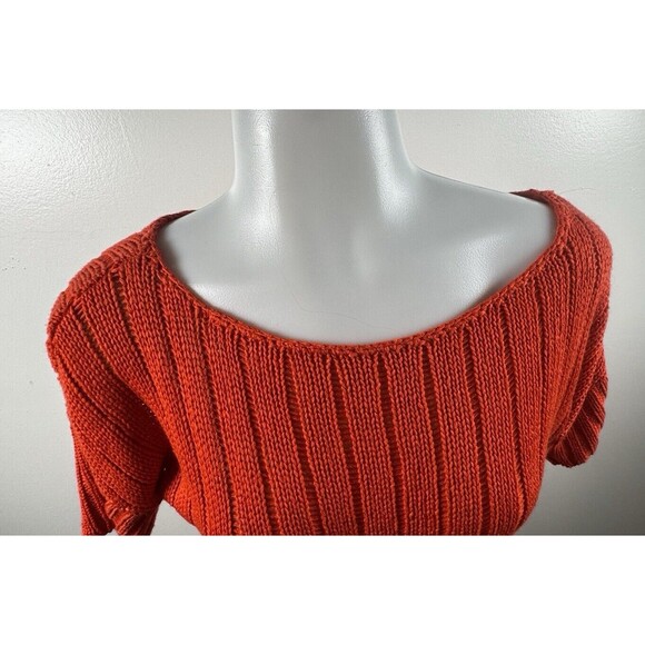 Sweater Project Ribbed Short Sleeve Knit Top Orange Scoop Neck Pulloever Small - Picture 7 of 10